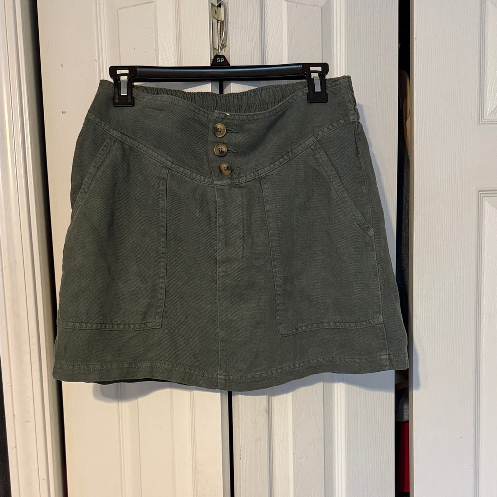 Aerie Dark Green Mini Skirt with Button Accents